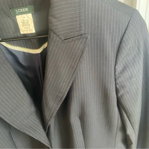 J. CREW Wool Pinstripe Blazer Jacket Black Grey 10